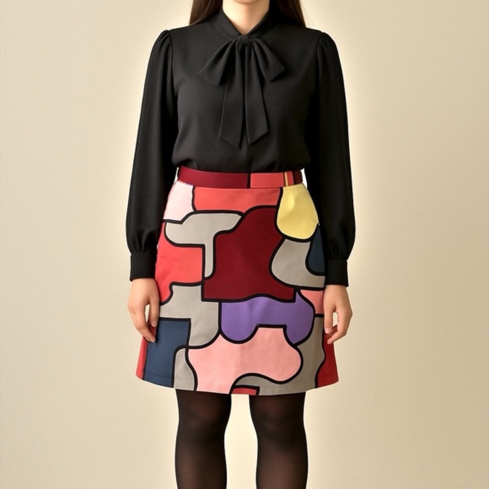 Y2K Club Monaco Abstract Geometric Colorblock Skirt Size 8